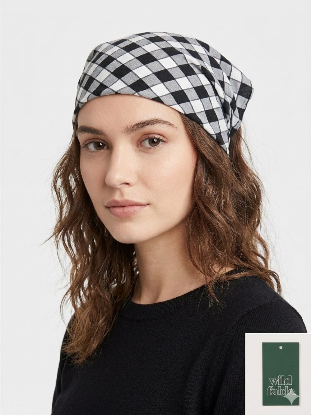 wild fable Black & White Gingham Headscarf